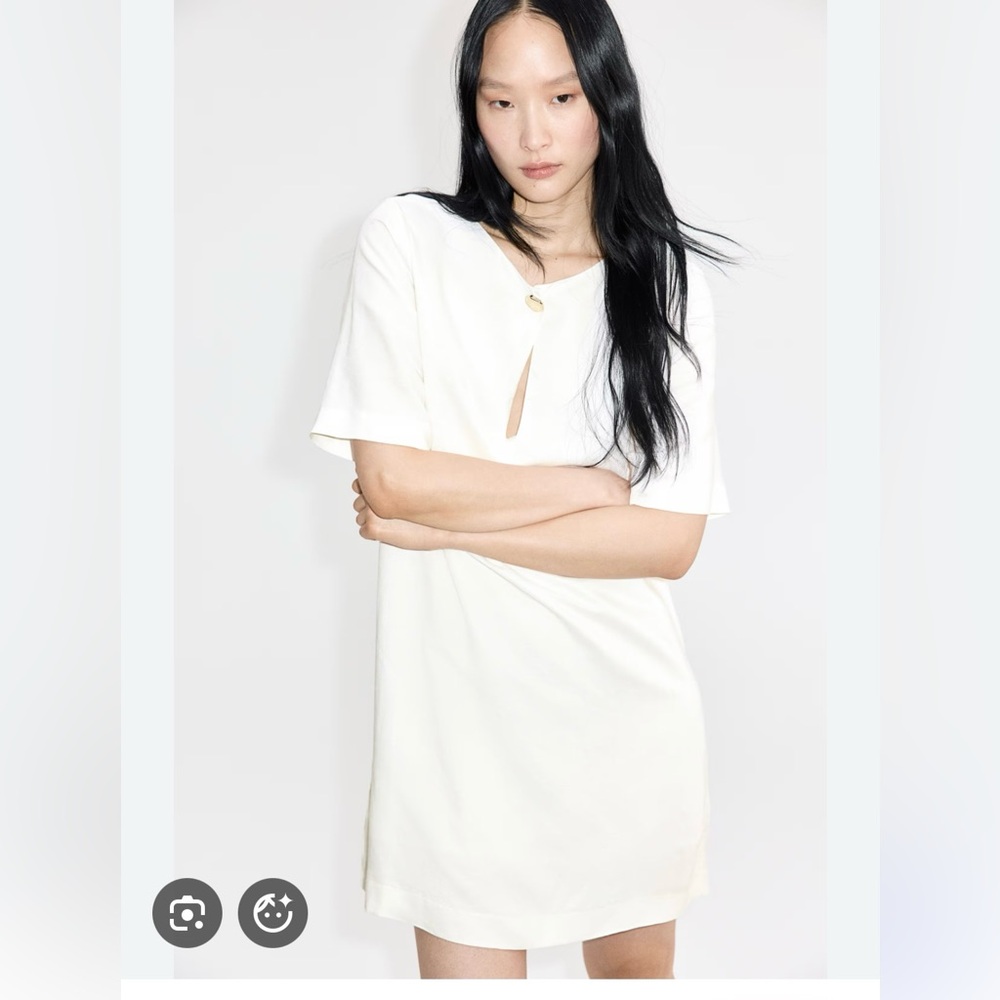 Linen-Blend Dress White H&M size L